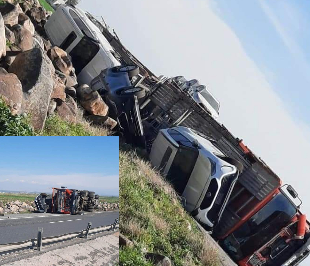 ARAÇ YÜKLÜ TIR KAZA YAPTI