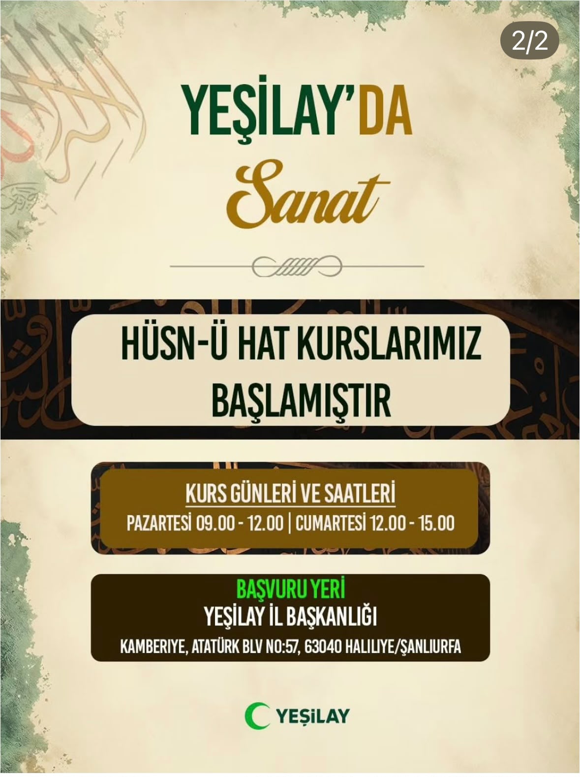 Yeşilay Şanlıurfa’dan ücretsiz yaz sanat kursları