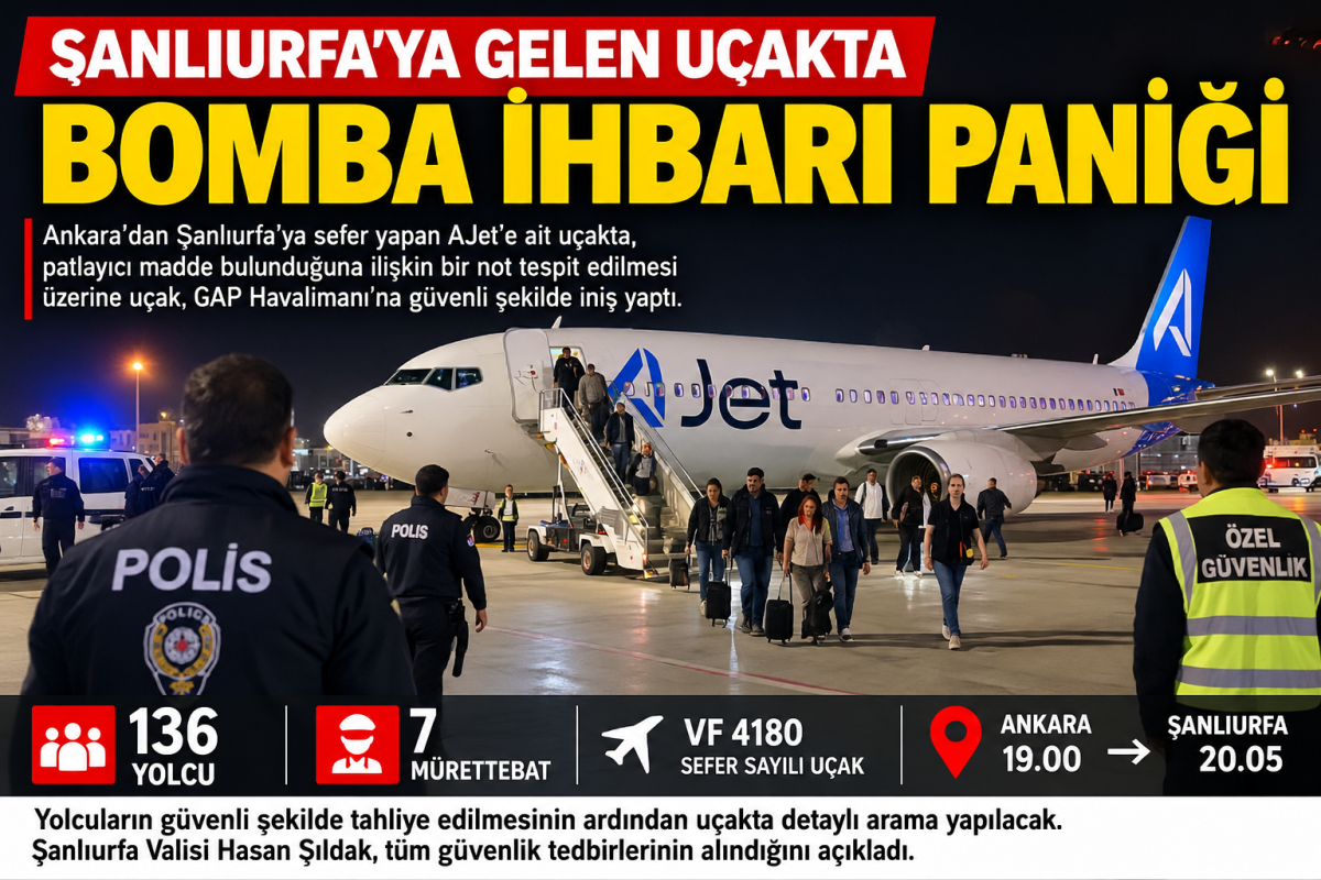 Şanlıurfa’ya Gelen Uçakta Bomba İhbarı Paniği